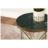 Eliska Round Accent Table with Marble Top Green and Antique Gold 936061