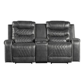 Power Double Reclining Love Seat with Center Console, Receptacles and USB port 9405GY-2PW