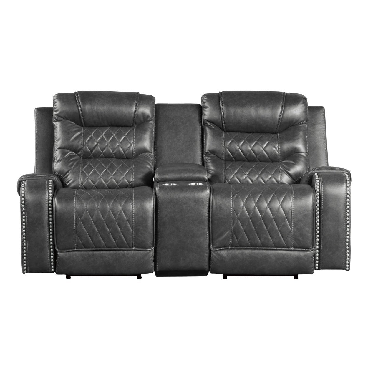 Power Double Reclining Love Seat with Center Console, Receptacles and USB port 9405GY-2PW
