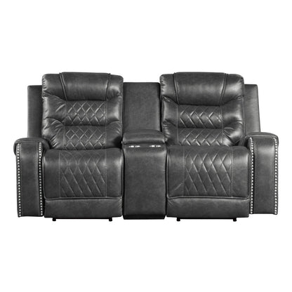 Power Double Reclining Love Seat with Center Console, Receptacles and USB port 9405GY-2PW