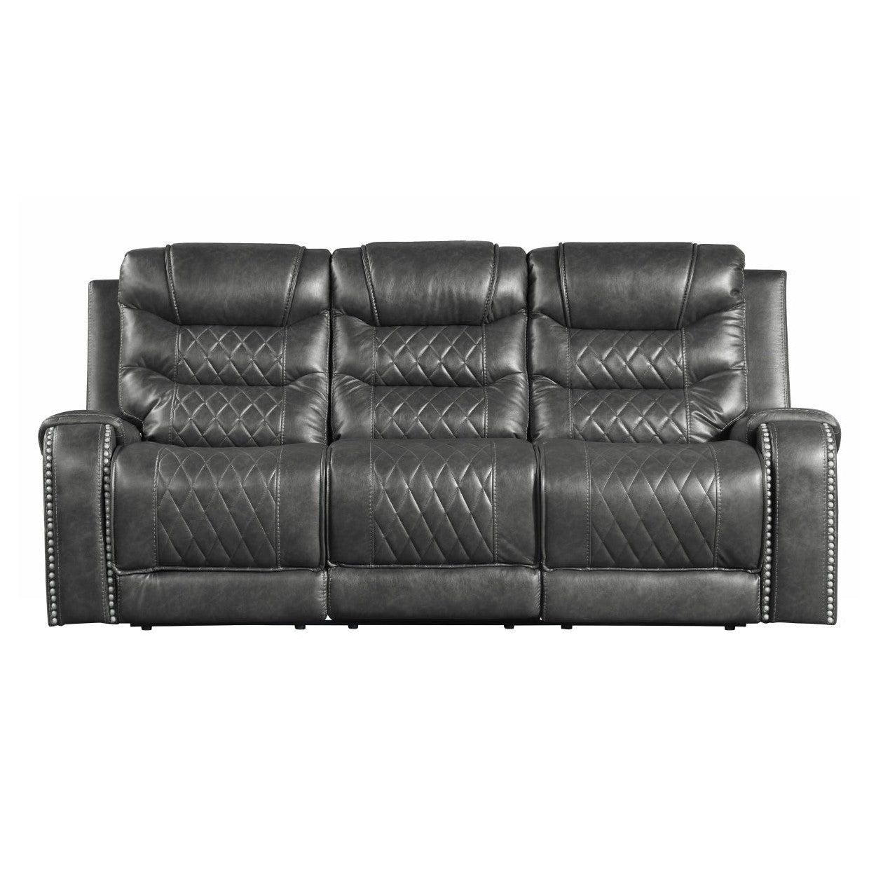 Double Reclining Sofa with Drop-Down Cup Holders, Receptacles and USB ports 9405GY-3
