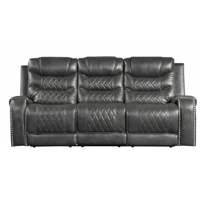 Double Reclining Sofa with Drop-Down Cup Holders, Receptacles and USB ports 9405GY-3