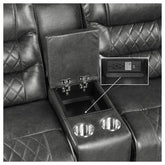 Power Double Reclining Love Seat with Center Console, Receptacles and USB port 9405GY-2PW