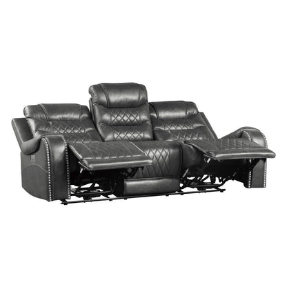 Power Double Reclining Sofa with Drop-Down Cup Holders, Receptacles and USB ports 9405GY-3PW