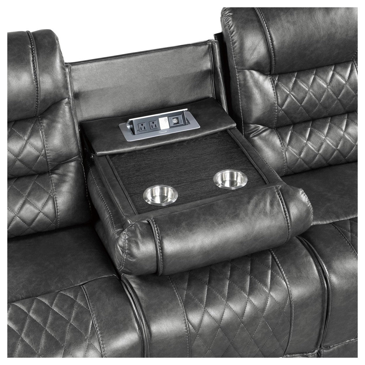 Double Reclining Sofa with Drop-Down Cup Holders, Receptacles and USB ports 9405GY-3