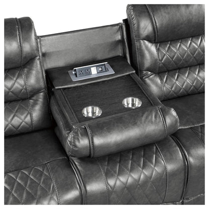 Double Reclining Sofa with Drop-Down Cup Holders, Receptacles and USB ports 9405GY-3