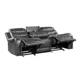 Double Reclining Sofa with Drop-Down Cup Holders, Receptacles and USB ports 9405GY-3