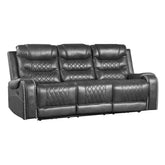 Double Reclining Sofa with Drop-Down Cup Holders, Receptacles and USB ports 9405GY-3