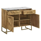 Keaton 2-door Accent Cabinet with Marble Top Natural and Antique Gold 951139