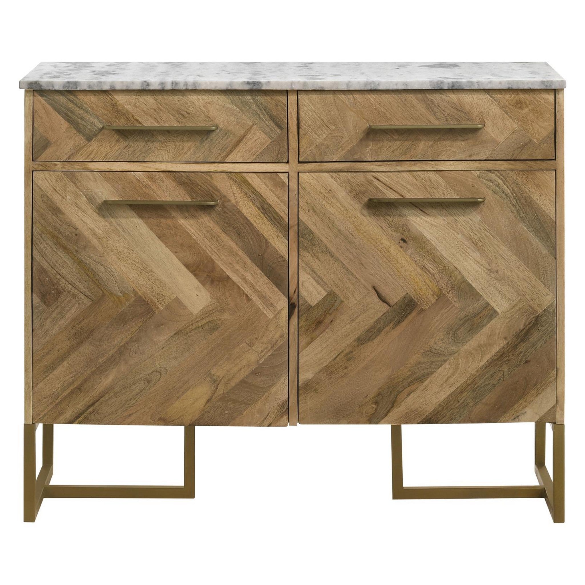 Keaton 2-door Accent Cabinet with Marble Top Natural and Antique Gold 951139