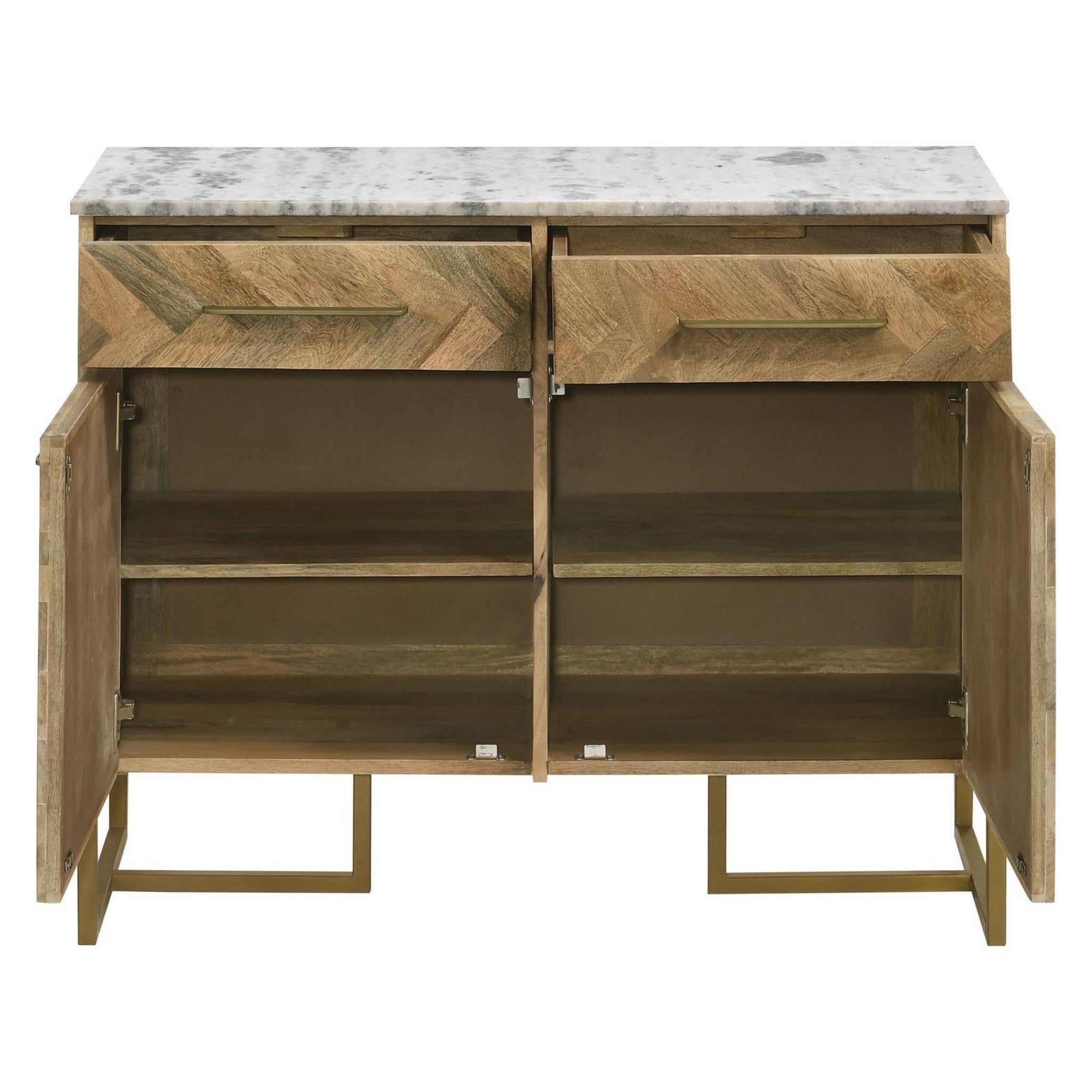 Keaton 2-door Accent Cabinet with Marble Top Natural and Antique Gold 951139