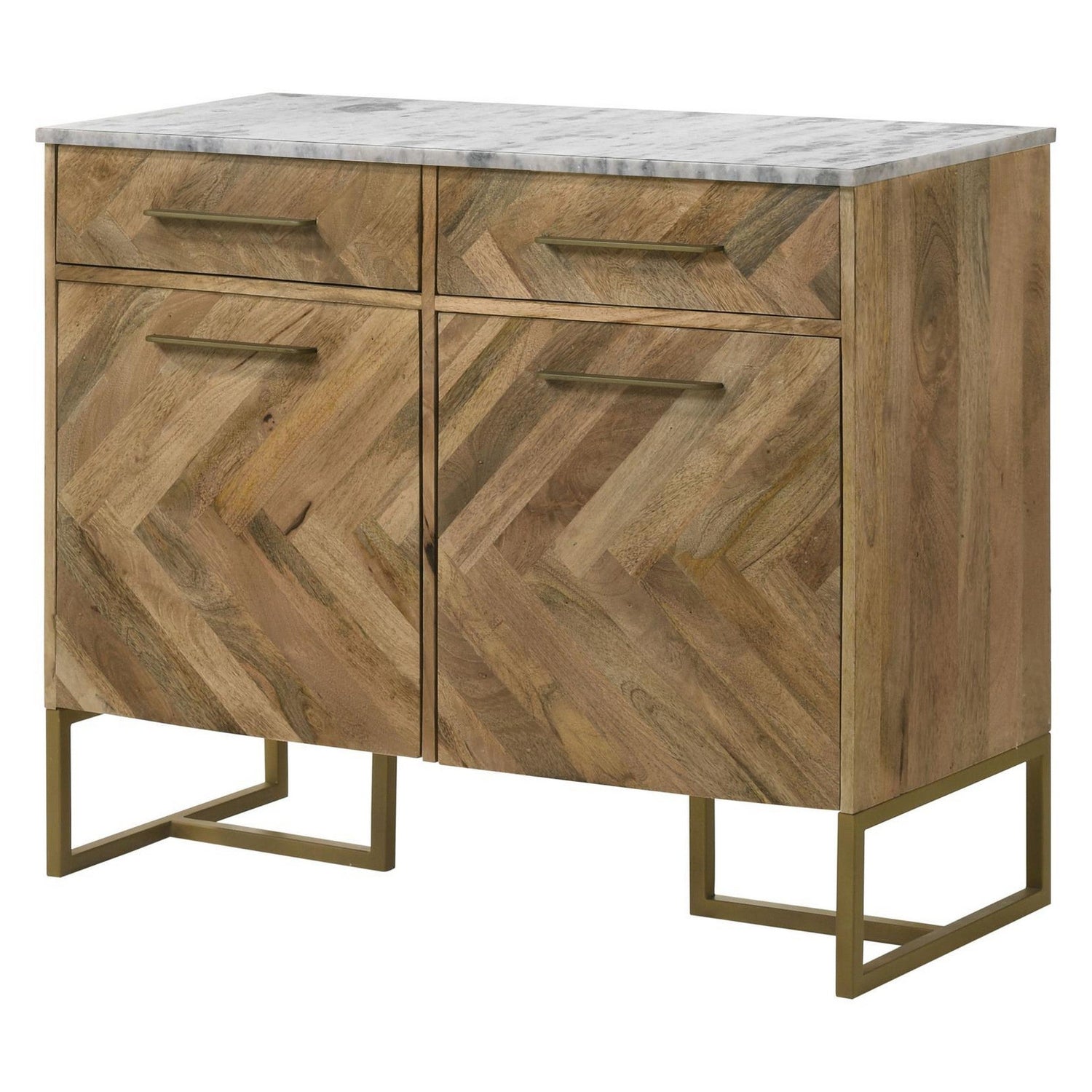 Keaton 2-door Accent Cabinet with Marble Top Natural and Antique Gold 951139