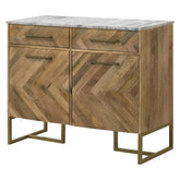 Keaton 2-door Accent Cabinet with Marble Top Natural and Antique Gold 951139