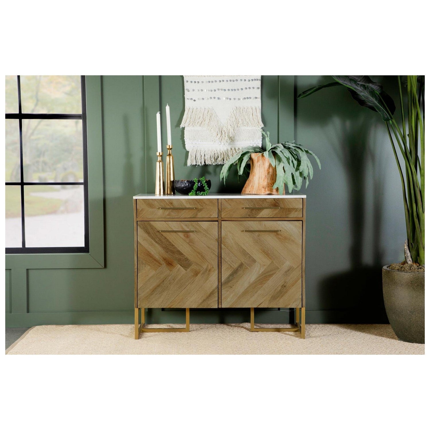 Keaton 2-door Accent Cabinet with Marble Top Natural and Antique Gold 951139