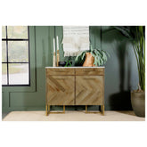 Keaton 2-door Accent Cabinet with Marble Top Natural and Antique Gold 951139