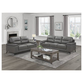 SOFA, DARK GRAY TOP GRAIN LEATHER MATCH PVC 9514DGY-3