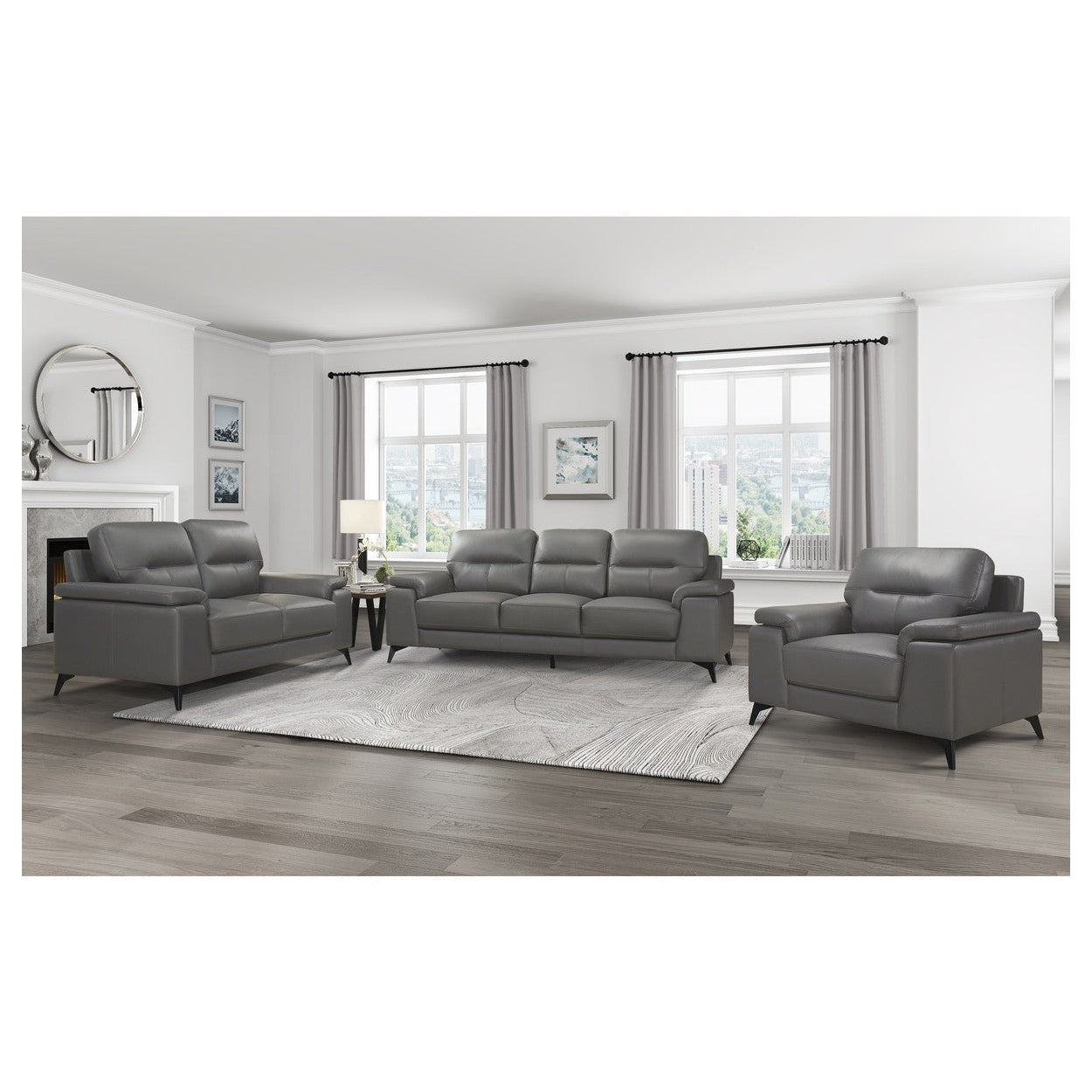 SOFA, DARK GRAY TOP GRAIN LEATHER MATCH PVC 9514DGY-3