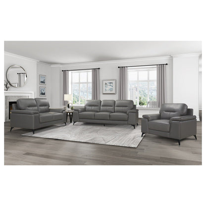 SOFA, DARK GRAY TOP GRAIN LEATHER MATCH PVC 9514DGY-3