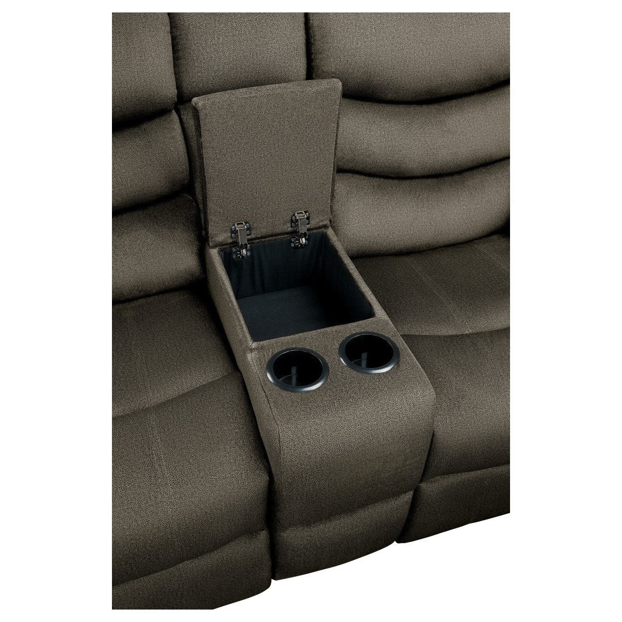 DOUBLE RECLINING LOVE SEAT WITH CONSOLE, BROWN 100% POLYESTER 9526BR-2