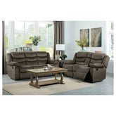 DOUBLE RECLINING SOFA, BROWN 100% POLYESTER 9526BR-3