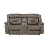 POWER DOUBLE RECLINING LOVE SEAT W/ CONSOLE, POWER HEADRESTS & USB PORTS, BROWNISH GRAY TOP GRAIN LEATHER MATCH PVC 9528BRG-2PWH