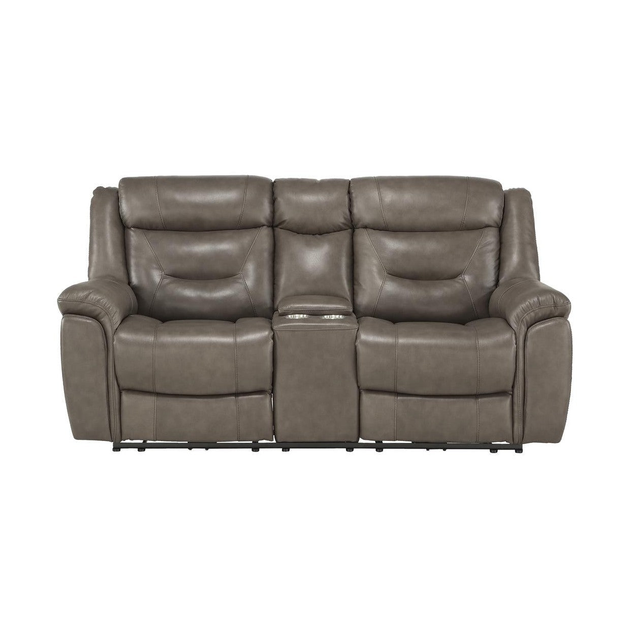 POWER DOUBLE RECLINING LOVE SEAT W/ CONSOLE, POWER HEADRESTS &amp; USB PORTS, BROWNISH GRAY TOP GRAIN LEATHER MATCH PVC 9528BRG-2PWH