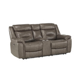 POWER DOUBLE RECLINING LOVE SEAT W/ CONSOLE, POWER HEADRESTS & USB PORTS, BROWNISH GRAY TOP GRAIN LEATHER MATCH PVC 9528BRG-2PWH