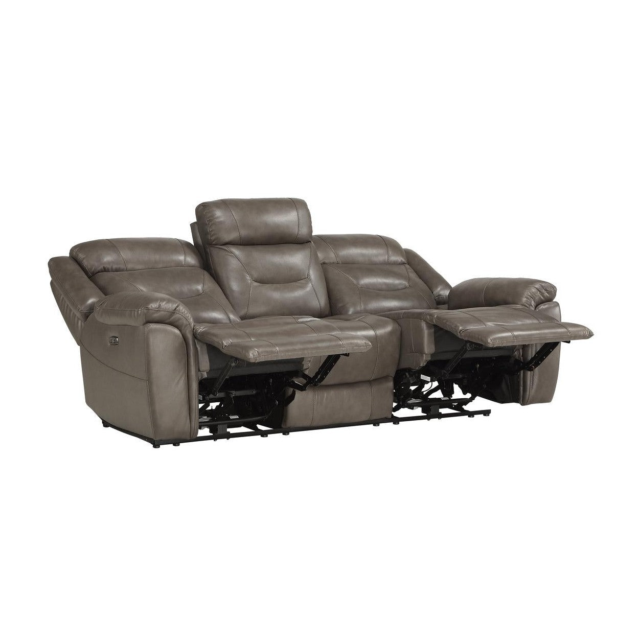 POWER DOUBLE RECLINING SOFA W/ POWER HEADRESTS &amp; USB PORTS, BROWNISH GRAY TOP GRAIN LEATHER MATCH PVC 9528BRG-3PWH