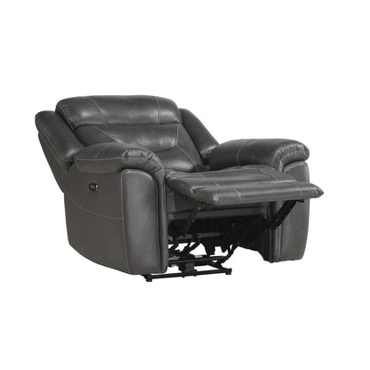 POWER RECLINING CHAIR W/ POWER HEADREST &amp; USB PORT, DARK GRAY TOP GRAIN LEATHER MATCH PVC 9528DGY-1PWH