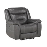 POWER RECLINING CHAIR W/ POWER HEADREST & USB PORT, DARK GRAY TOP GRAIN LEATHER MATCH PVC 9528DGY-1PWH