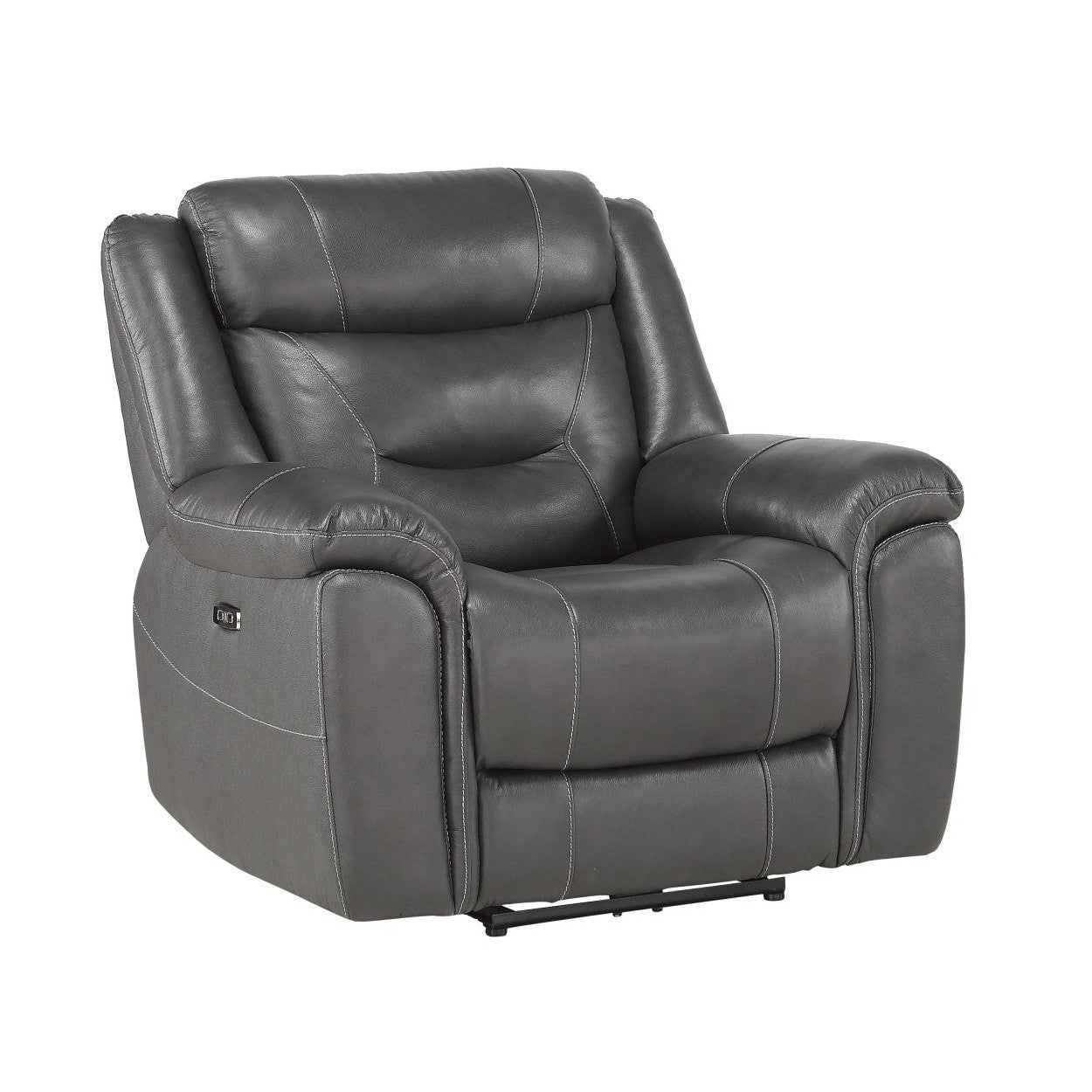 POWER RECLINING CHAIR W/ POWER HEADREST &amp; USB PORT, DARK GRAY TOP GRAIN LEATHER MATCH PVC 9528DGY-1PWH