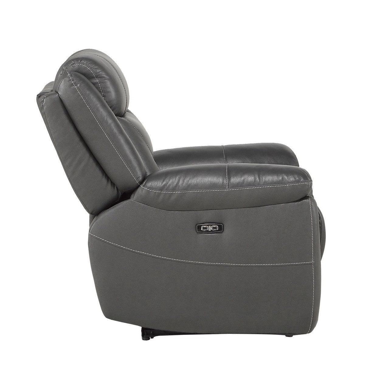 POWER RECLINING CHAIR W/ POWER HEADREST &amp; USB PORT, DARK GRAY TOP GRAIN LEATHER MATCH PVC 9528DGY-1PWH