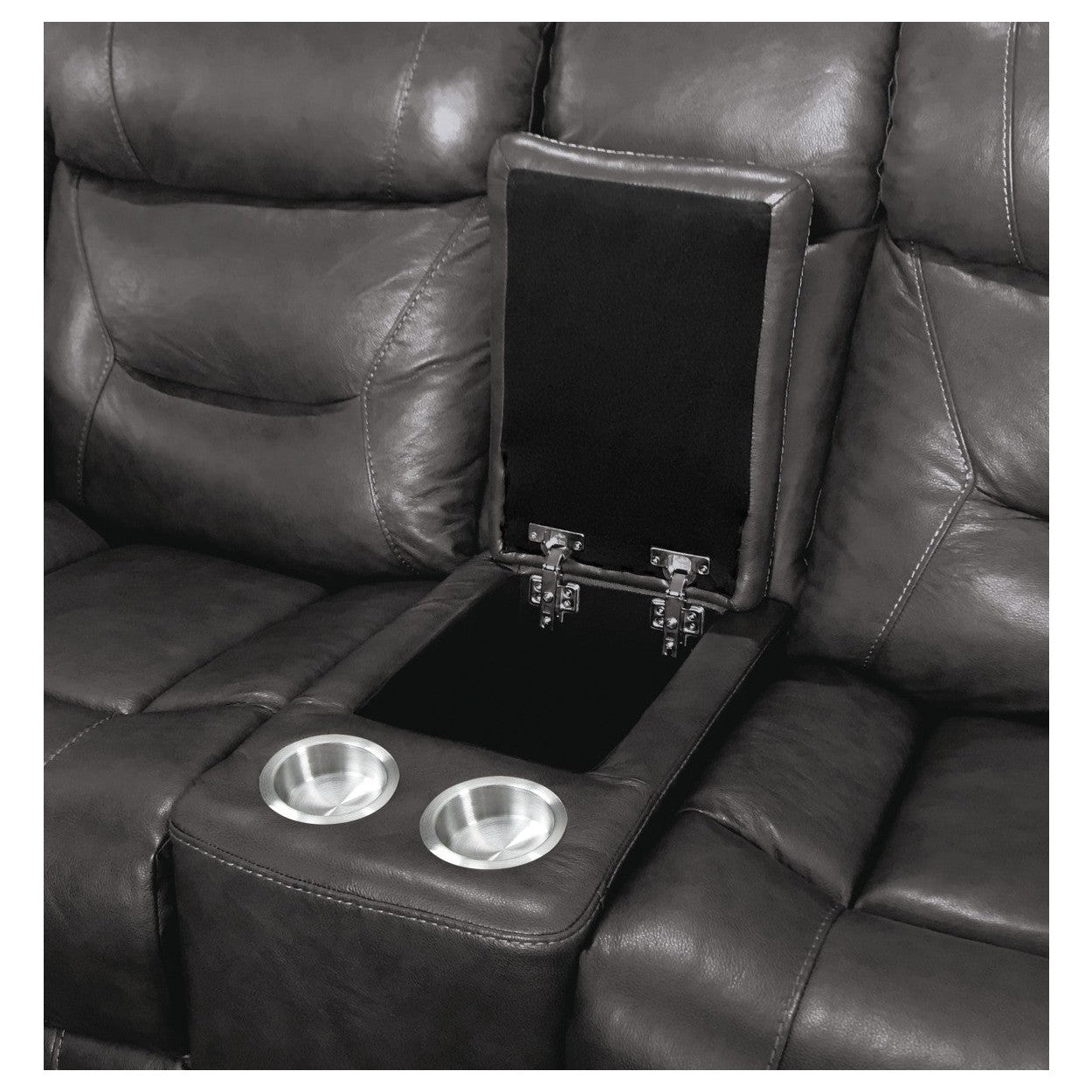 POWER DOUBLE RECLINING LOVE SEAT W/ CONSOLE, POWER HEADRESTS &amp; USB PORTS, DARK GRAY TOP GRAIN LEATHER MATCH PVC 9528DGY-2PWH