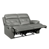DOUBLE RECLINING LOVE SEAT, GRAY TOP GRAIN LEATHER MATCH PVC 9529GRY-2