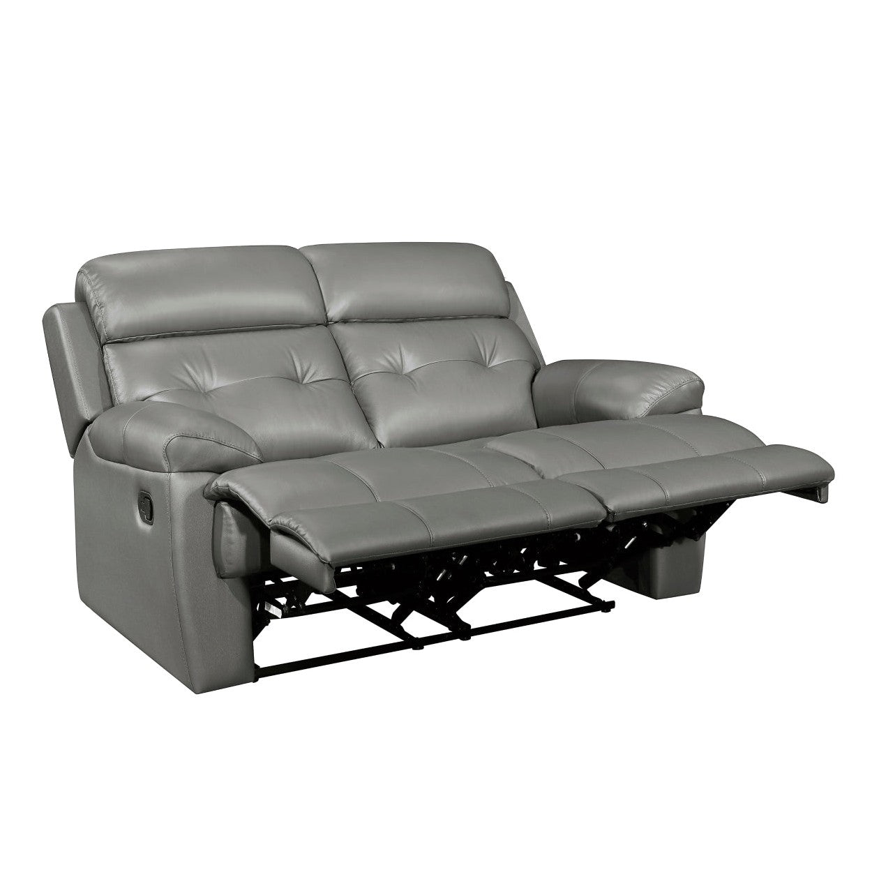 DOUBLE RECLINING LOVE SEAT, GRAY TOP GRAIN LEATHER MATCH PVC 9529GRY-2