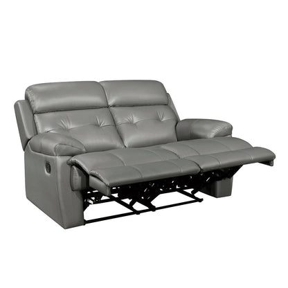 DOUBLE RECLINING LOVE SEAT, GRAY TOP GRAIN LEATHER MATCH PVC 9529GRY-2