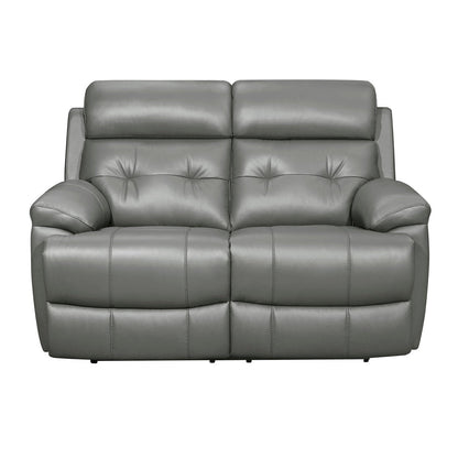 DOUBLE RECLINING LOVE SEAT, GRAY TOP GRAIN LEATHER MATCH PVC 9529GRY-2