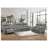 DOUBLE RECLINING LOVE SEAT, GRAY TOP GRAIN LEATHER MATCH PVC 9529GRY-2