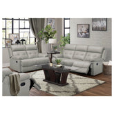 DOUBLE RECLINING SOFA, SILVER GRAY TOP GRAIN LEATHER MATCH PVC 9529SVE-3