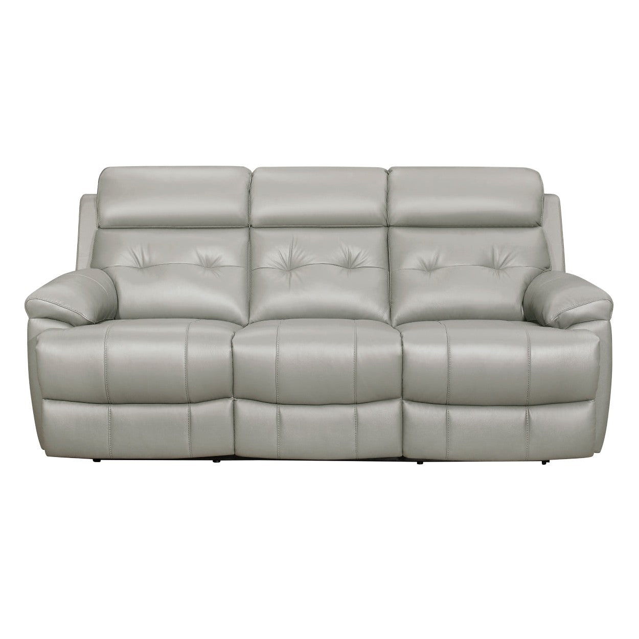 DOUBLE RECLINING SOFA, SILVER GRAY TOP GRAIN LEATHER MATCH PVC 9529SVE-3