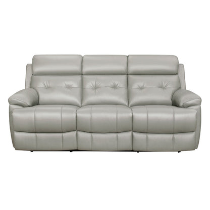 DOUBLE RECLINING SOFA, SILVER GRAY TOP GRAIN LEATHER MATCH PVC 9529SVE-3
