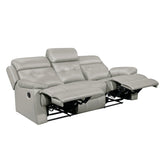 DOUBLE RECLINING SOFA, SILVER GRAY TOP GRAIN LEATHER MATCH PVC 9529SVE-3