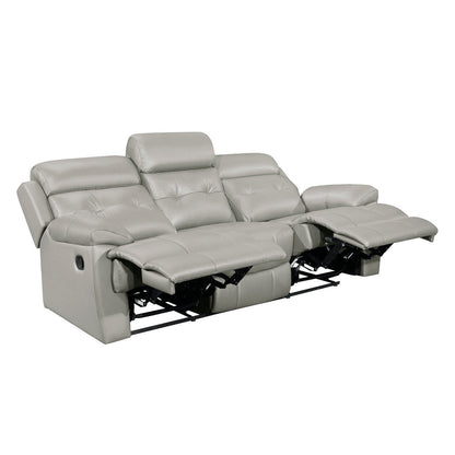 DOUBLE RECLINING SOFA, SILVER GRAY TOP GRAIN LEATHER MATCH PVC 9529SVE-3