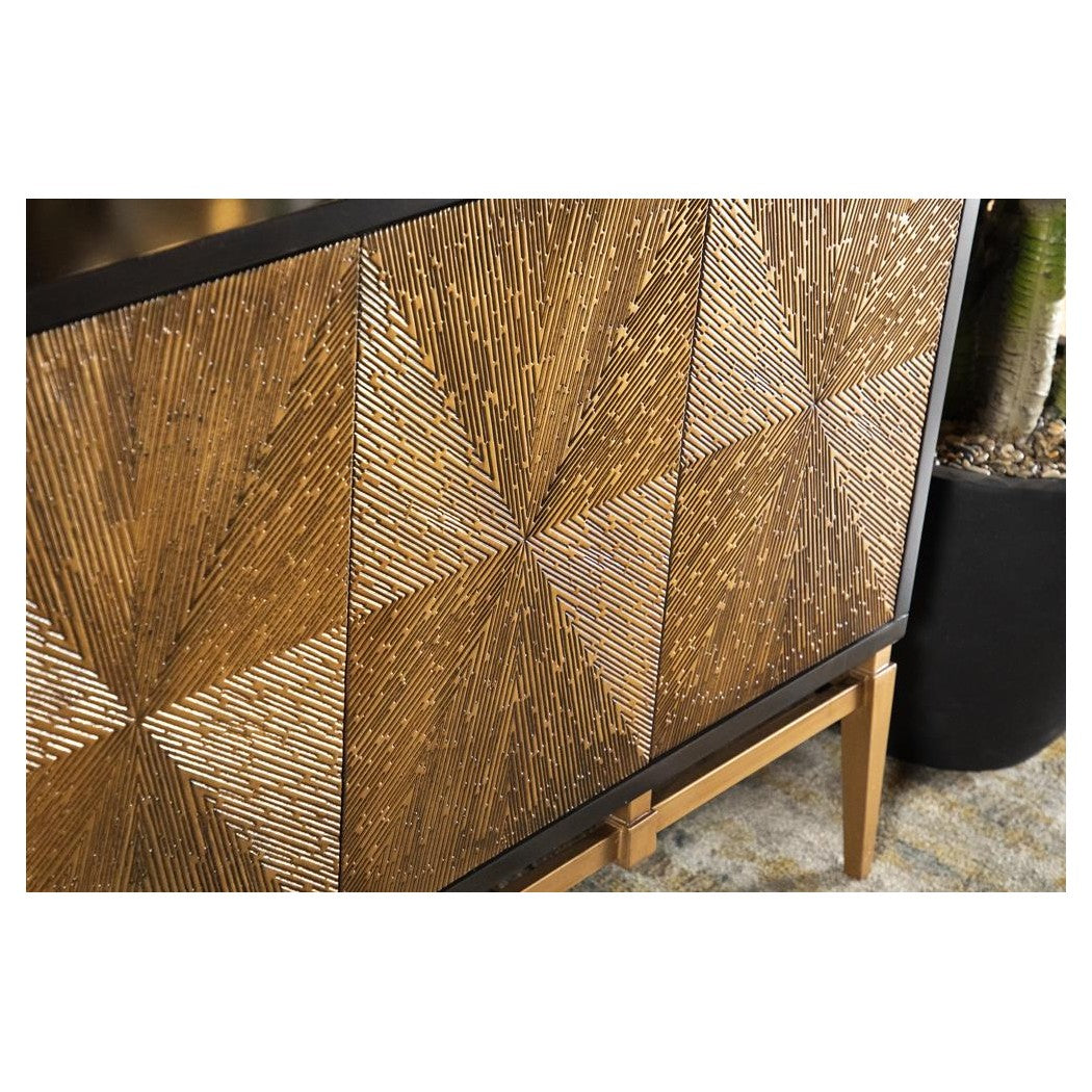 Zira Sunburst 4-door Accent Cabinet Brown and Antique Gold 953497
