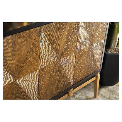 Zira Sunburst 4-door Accent Cabinet Brown and Antique Gold 953497