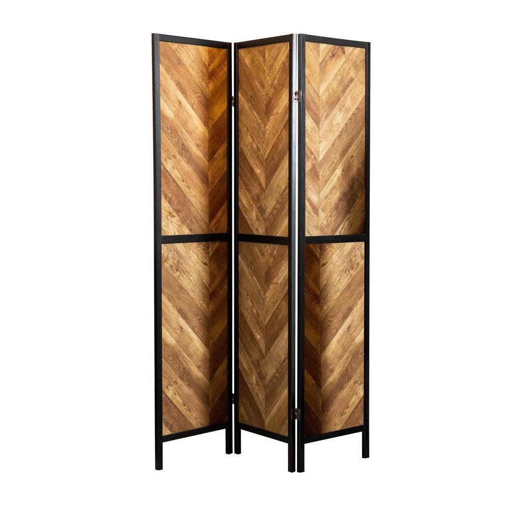 Marlene Herringbone Pattern 3-Panel Screen Rustic Tobacco and Black 962922