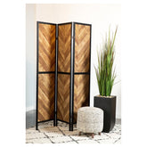 Marlene Herringbone Pattern 3-Panel Screen Rustic Tobacco and Black 962922