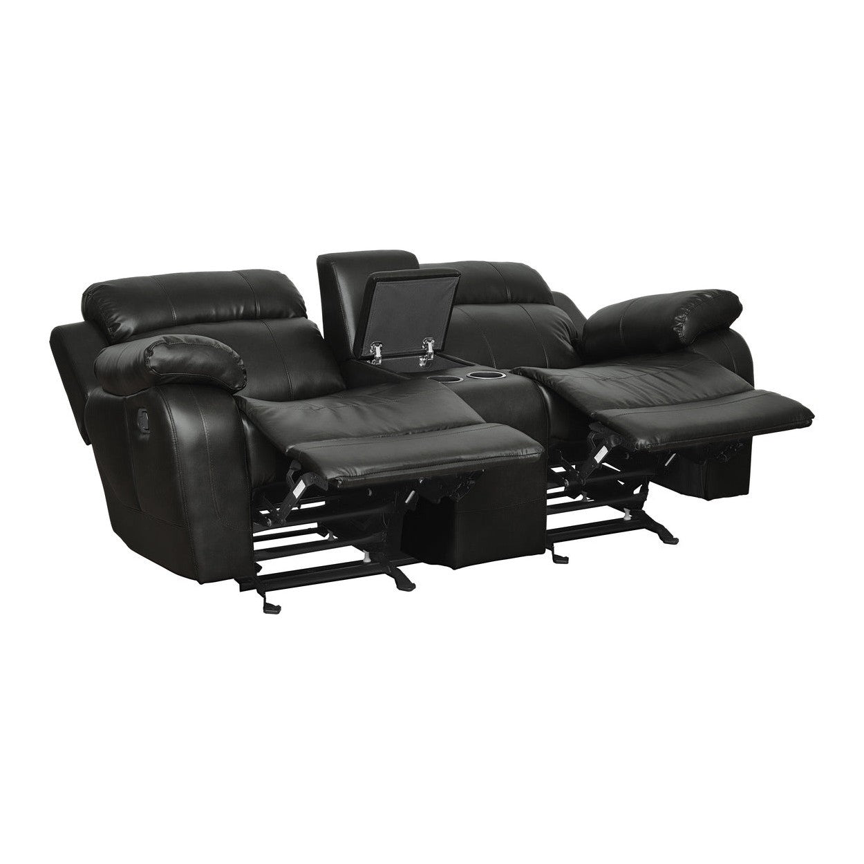 DOUBLE GLIDER RECLINING LOVE SEAT W/ CNTR CONSOLE 9724BLK-2