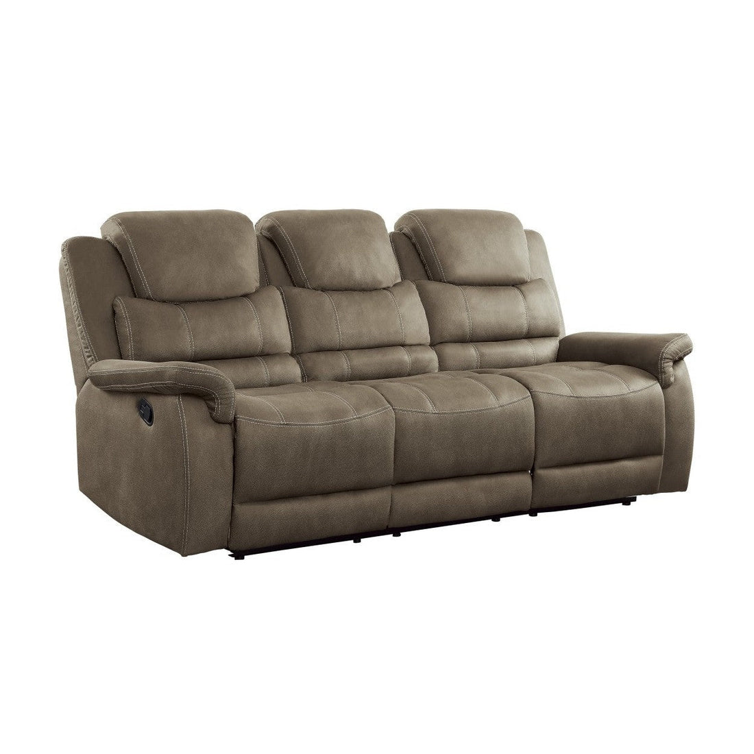 DOUBLE RECLINING SOFA WITH DROP DOWN CUP HOLDERS &amp; RECEPTACLES, BROWN 100% POLYESTER 9848BR-3