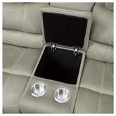 POWER DOUBLE RECLINING LOVE SEAT WITH CENTER CONSOLE, POWER HEADRESTS & USB PORTS, GRAY 100% POLYESTER 9848GY-2PWH